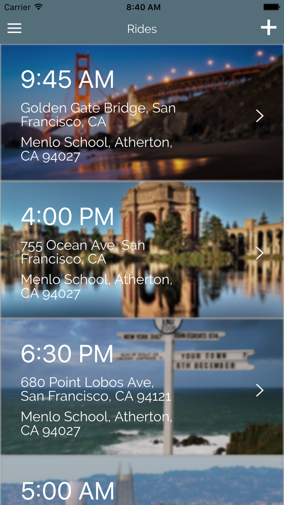 Uber Scheduler screenshot Kevin Hou project home screen