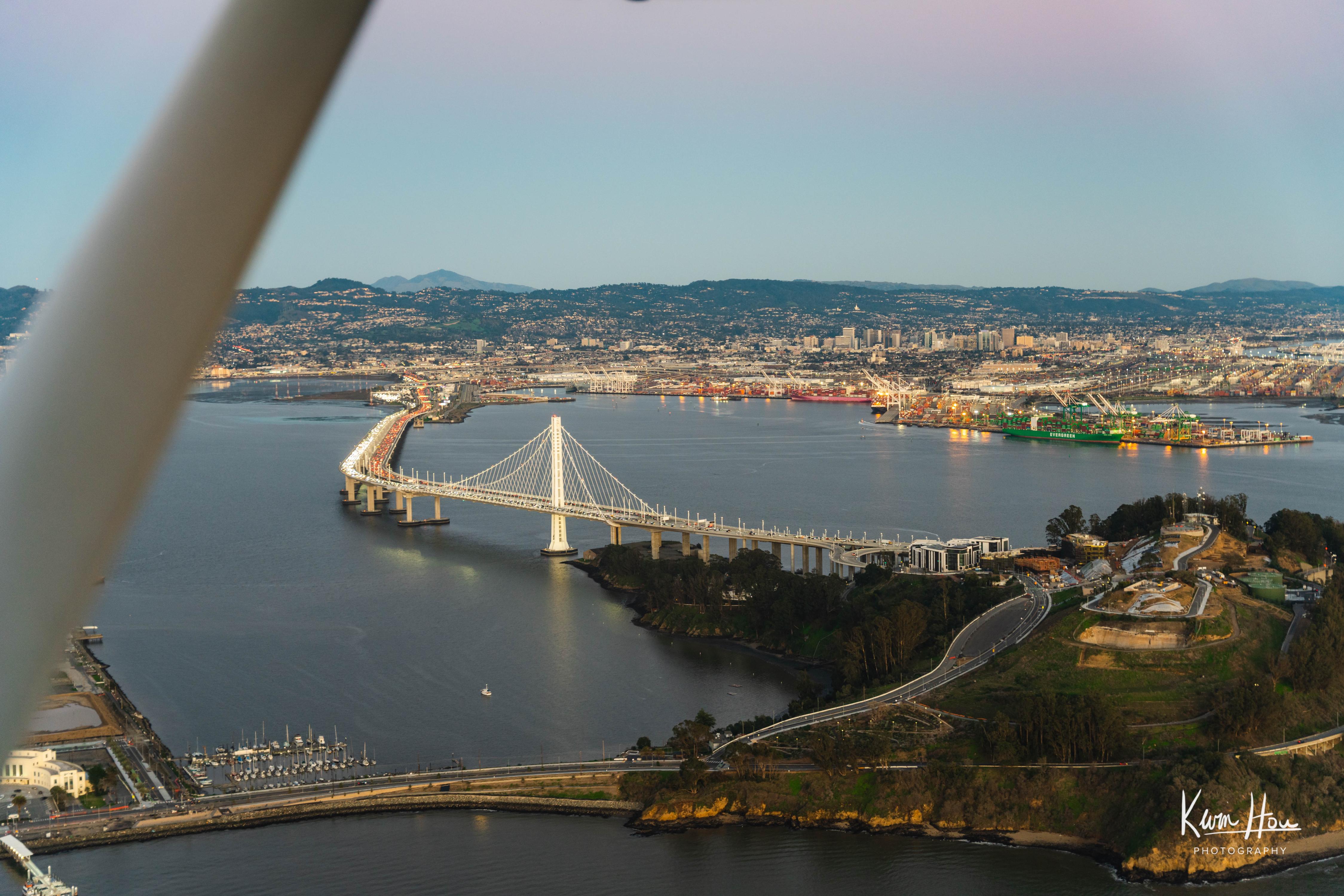 Bay Bridge at Sunset from Plane