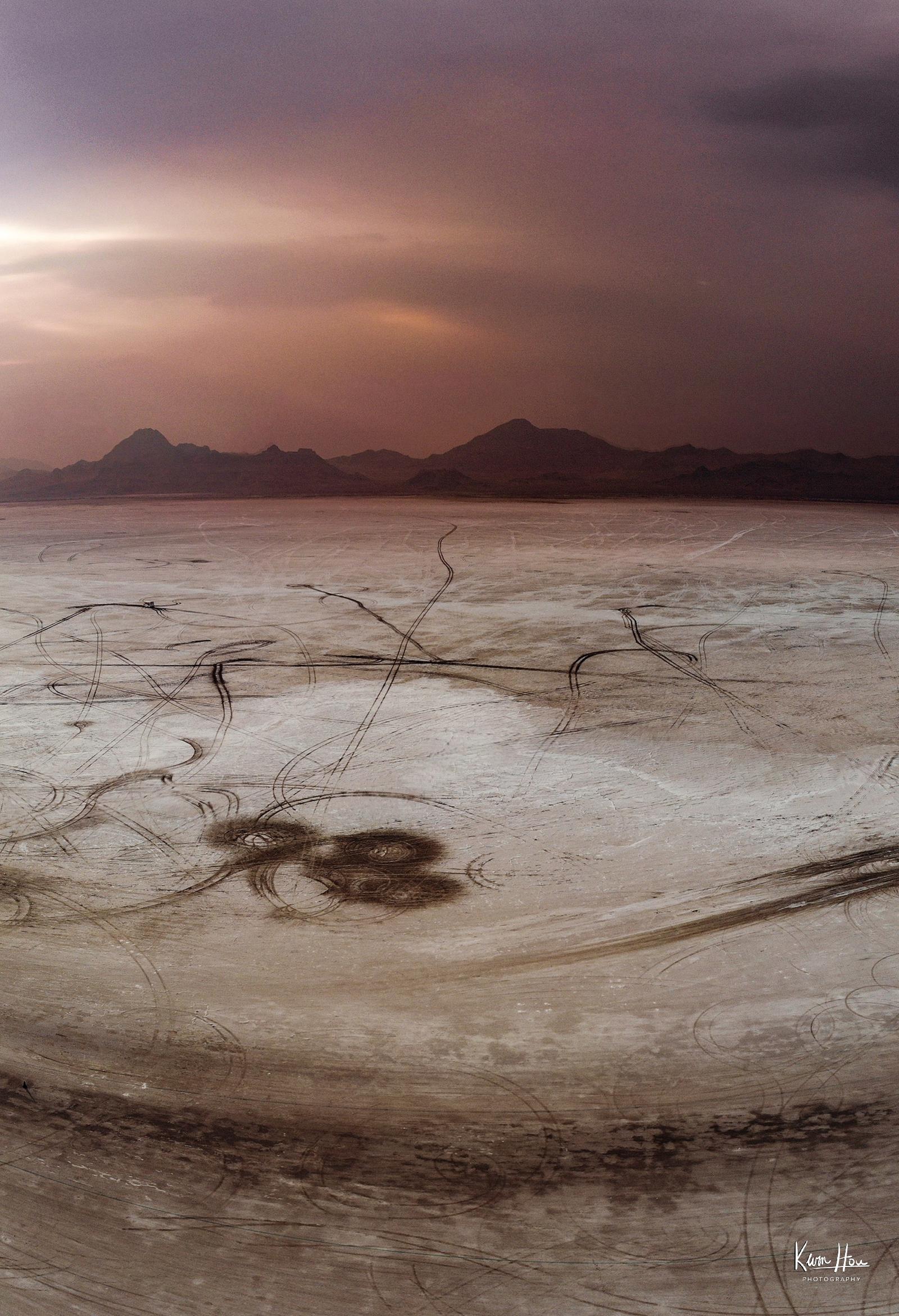 Bonneville Salt Flats Stormy Mountains Vertical Drone_