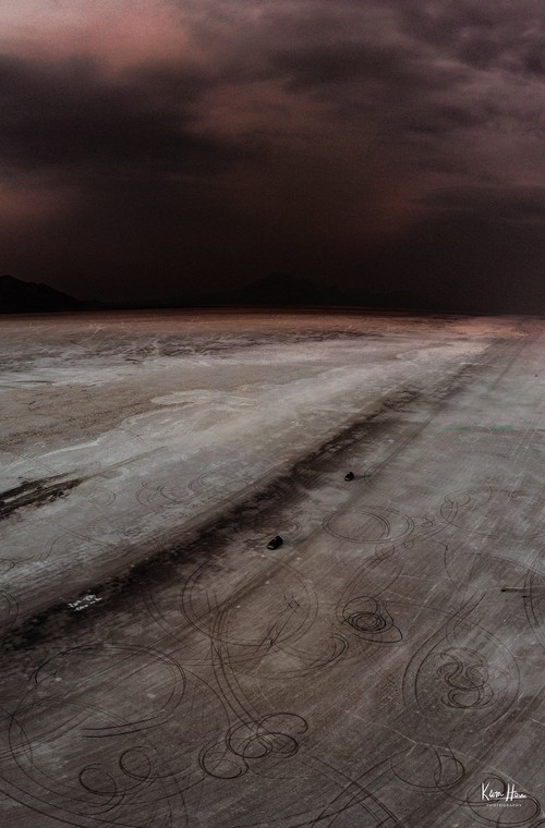 Bonneville Salt Flats Stormy Vertical Drone_