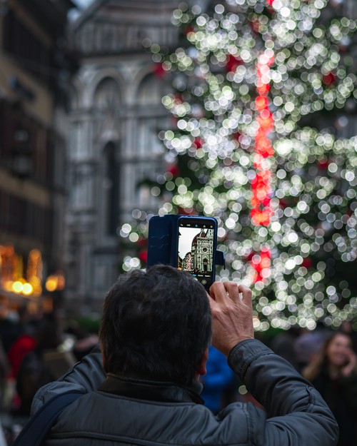 Christmas Tree Bokeh Outside Duomo in Florence