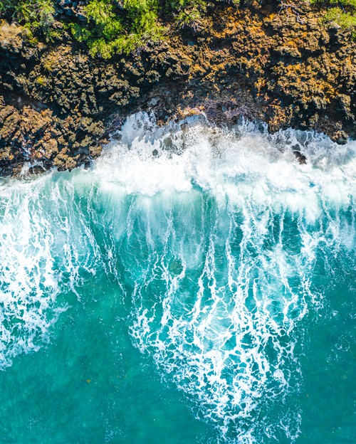 Crashing Waves into Coastline Dominican Republic Drone Top Down