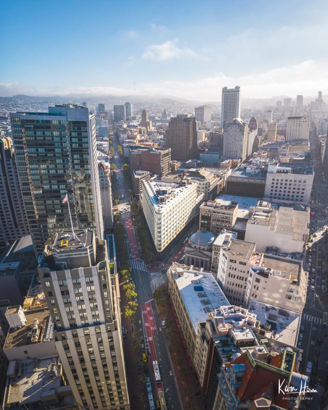 Downtown San Francisco Drone Vertical Powell Street Intersection