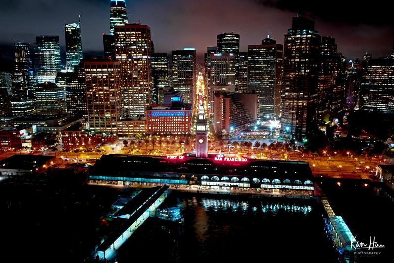 Embarcadero Drone Ferry Building Night Horizontal