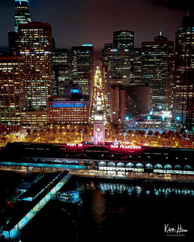 Embarcadero Drone Ferry Building Night Vertical