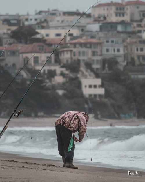 Fisherman at Baker Beach in San San Francisco