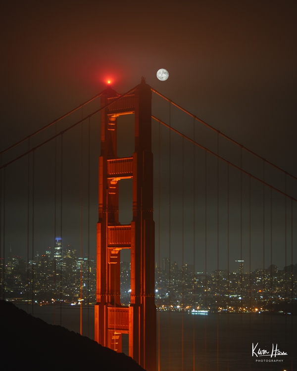 Golden Gate Bridge San Francisco Night Moon Vertical
