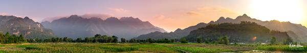 Mai Chau Rice Paddies Sunset Panorama 2