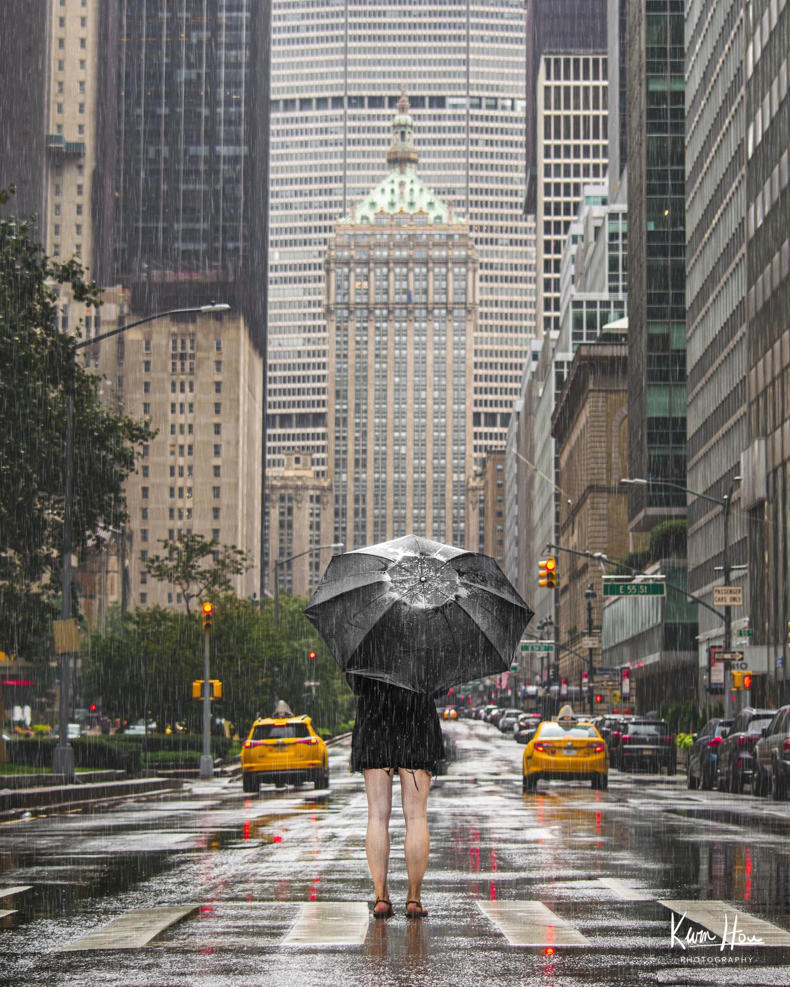 New York City Park Ave Looking Downtown in Rain