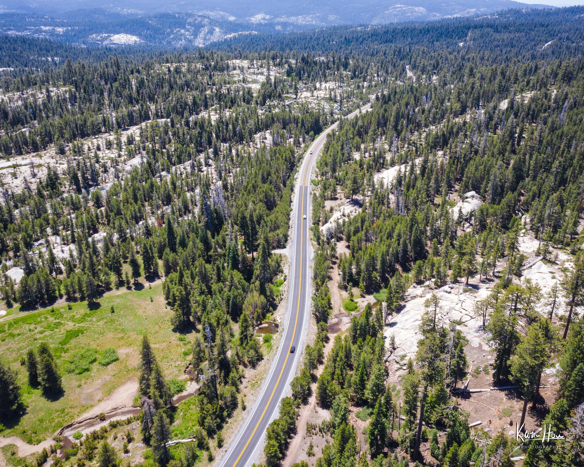 Road Winding Through Bear Valley Drone Shot