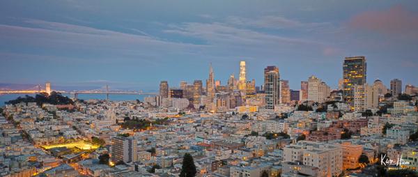 San Francisco Downtown Twilight Sunset Drone Panorama