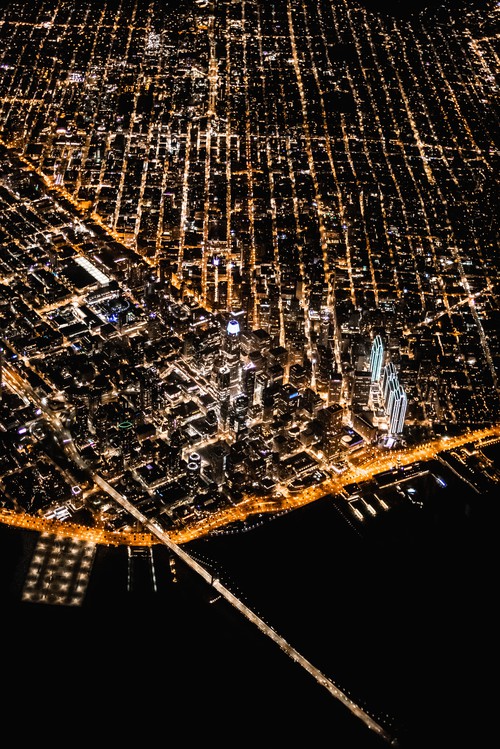 San Francisco Downtown from Airplane at Night (Portrait)