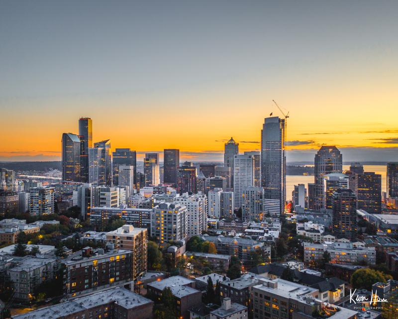 Seattle Orange Cityscape Drone Horizontal
