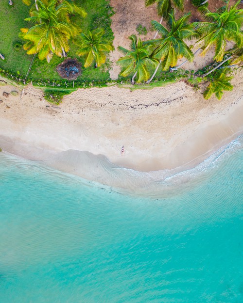 Single Person Lying on Beach Top Down Drone Las Terrenas Dominican Republic