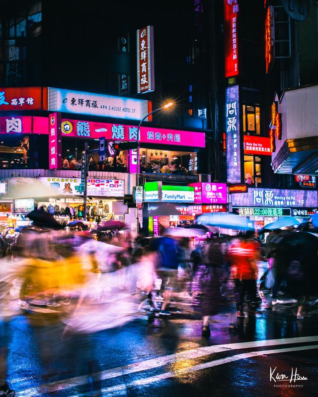 Taiwan Ximen Long Exposure Crossing Walk Cyberpunk Neon