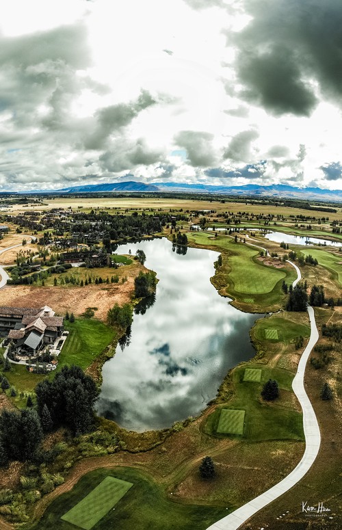 Teton Village Golf Course Lake Drone Vertical