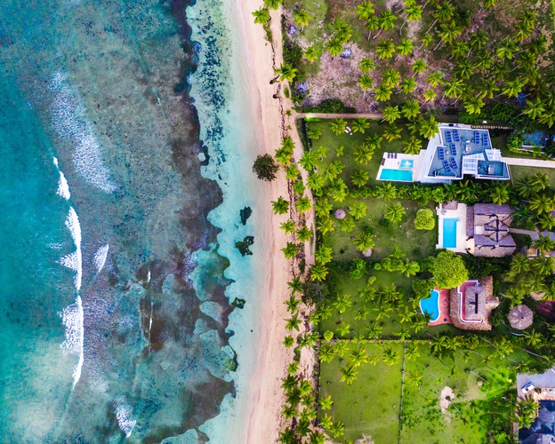 Top Down Beach Houses Drone Las Terrenas Dominican Republic
