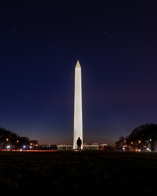 Washington Monument Night Silohouette Self Portrait With Stars