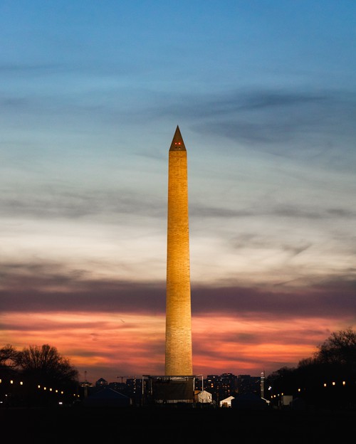 Washington Monument Sunset Red White Blue Sky