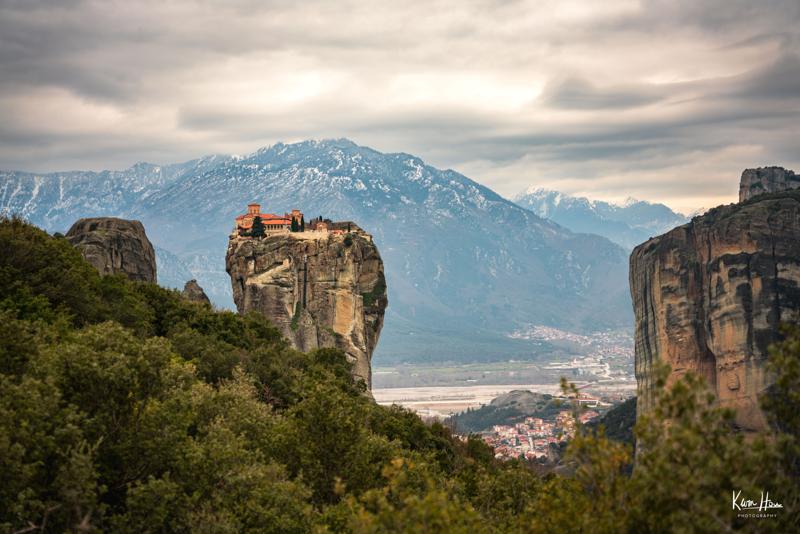 Meteora Monastery Perched Atop Cliff (Landscape)
