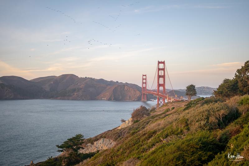 Golden Gate Bridge Marin Headlands at Sunset