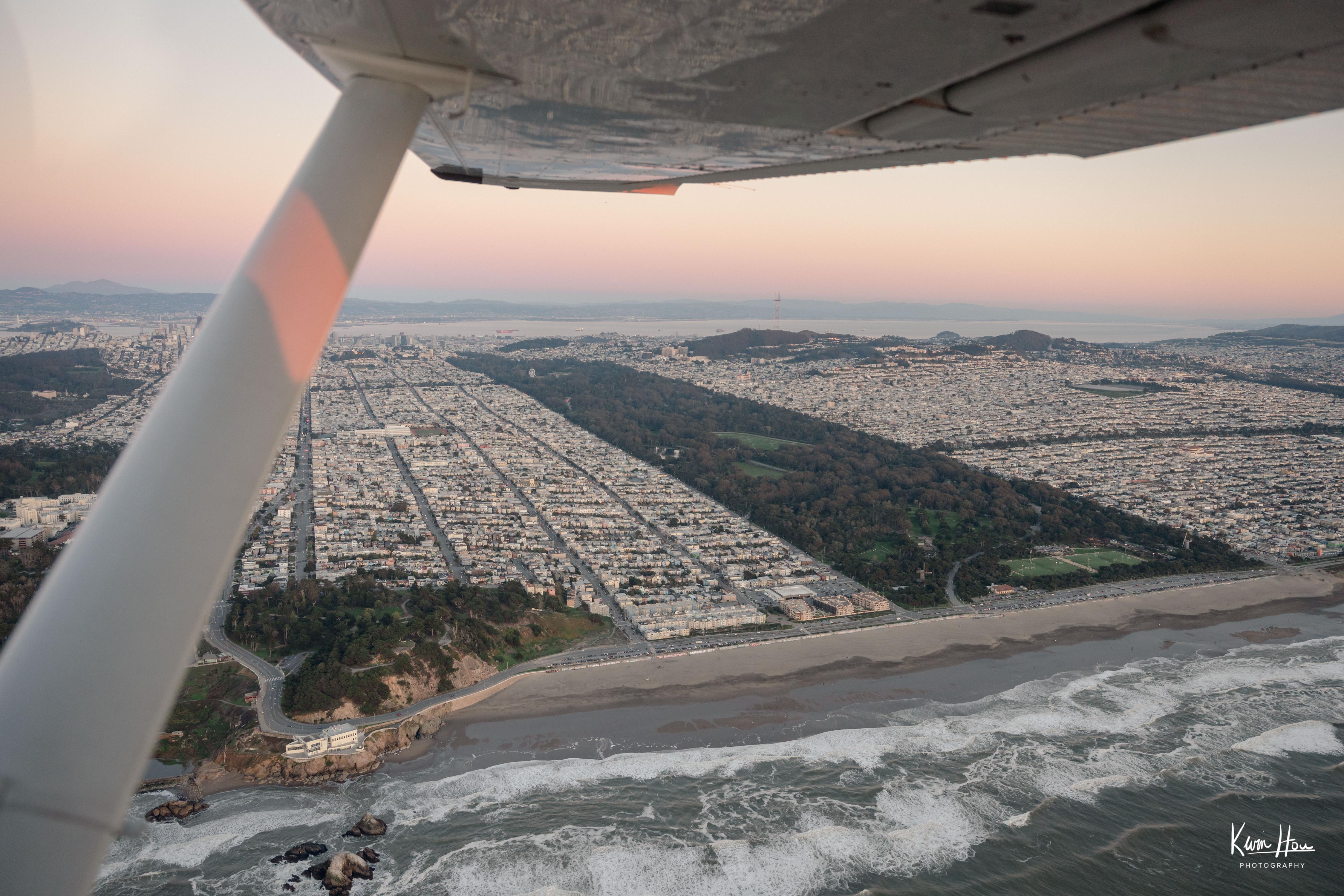 Ocean Beach Sunset from Plane