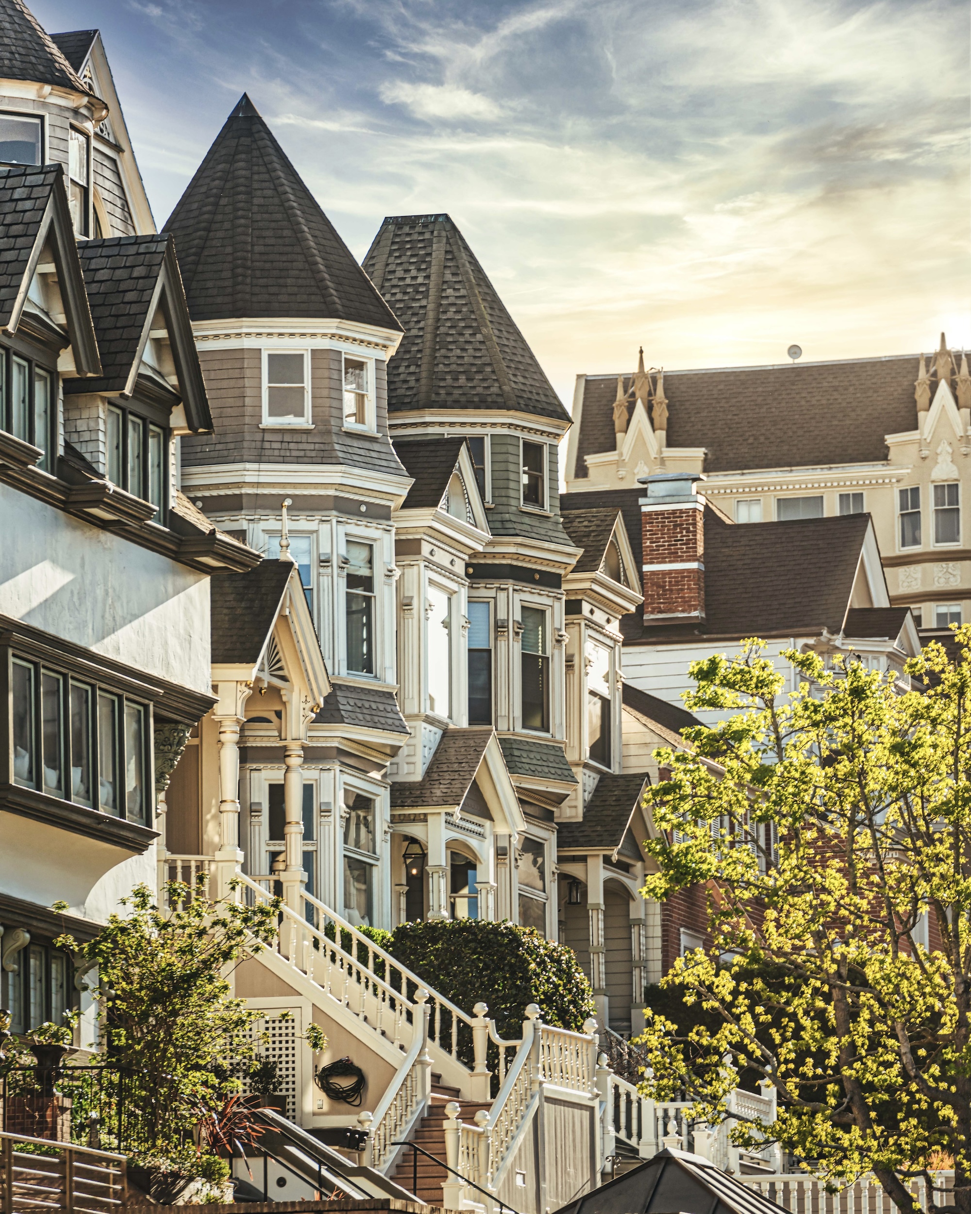 San Francisco Victorian Houses at Sunset